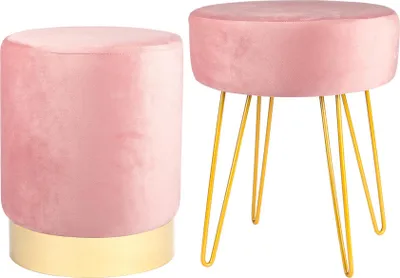 Produktbild von 2-teiliges Fußhocker-Set aus weichem, rundem Samt mit goldenen Akzenten – Rosa