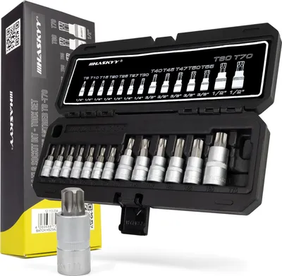 Produktbild von HASKYY Torx Nuss Bit Set Steckschlüssel Innen Torx Satz T8 - T70 Nüsse Werkzeug 1/4" 3/8" 1/2" Antrieb