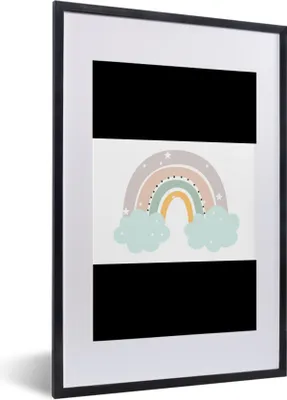 Produktbild von MuchoWow® Gerahmtes Poster Regenbogen - Sterne - Punkte - Wolken - Kinder 60x40 cm - Poster mit Schwarzem Bilderrahmen Wandposter Rahmen Foto Bilder - Schlafzimmer - Plakat in Rahmen - Drucken