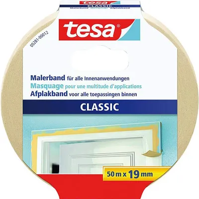 Produktbild von TESA Masking Tape CLASSIC, Allzweck-Klebeband, PVC, Gelb, Glas, Metall, Kunststoff, Holz, rau, weich, 8 Tag(e)