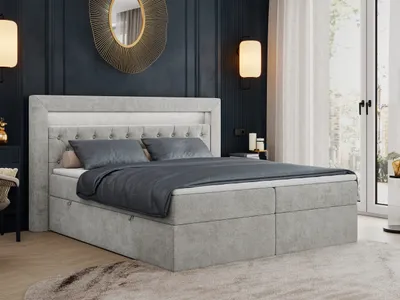 Produktbild von Boxspringbett 180x200 mit Led, Polsterbett 180x200 mit LED Kopfteil - Multipocket-Matratze H3 - Doppelbett mit Bettkasten Stauraumbett, GOLD-6 - 180x200 - Hellgrau - Struktur - Mittelfest (H3)