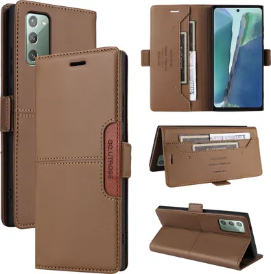 Image de Etui pour Samsung Galaxy Note 20 5G/4G, étui portefeuille en cuir avec fente pour cartes et support Marron