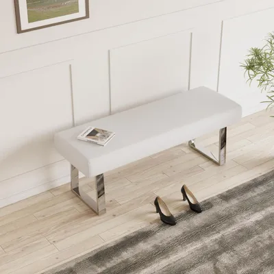 Image de Banc de salle à manger en similicuir blanc, 140 cm
