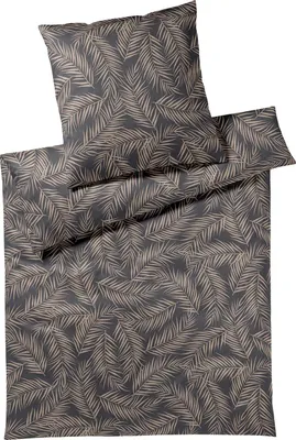Produktbild von elegante Mako-Satin Bettwäsche-Garnitur Maison Leaves Farbe Basalt Größe 155x220+80x80