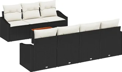Image de Ensemble de canapé de jardin 8 pcs Noir et Crème polyrotin
