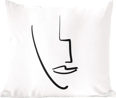 Produktbild von MuchoWow® Zierkissen Sofakissen Wohnzimmer Dekokissen 40x40 cm Gesicht - Schwarz - Weiß - Abstrakt - Foto Kissen - Schlafzimmer Dekoration