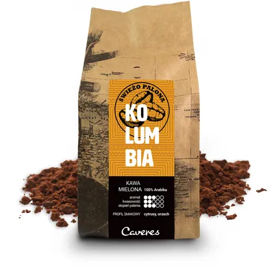 Zdjęcie produktu dla Świeżo palona kawa mielona Caveres Kolumbia Excelso 250g, 100% Arabica, Rzemieślnicza Palarnia Premium