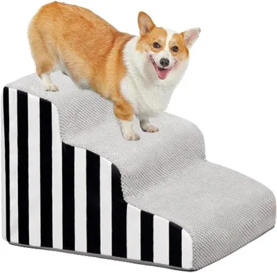 Immagine prodotto di Ibenzoa® Scala per animali domestici – 3 gradini, rivestimento in pile removibile e lavabile, fino a 40 cm di altezza, superficie antiscivolo per cani e gatti di piccola taglia