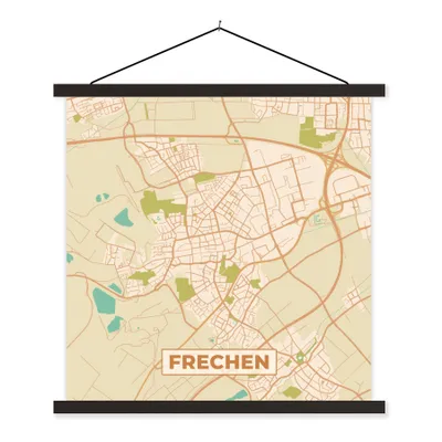 Produktbild von MuchoWow® Textilposter Frechen - Karte - Vintage - Stadtplan 120x120 cm mit schwarzem Rahmen - Aufhängungsset