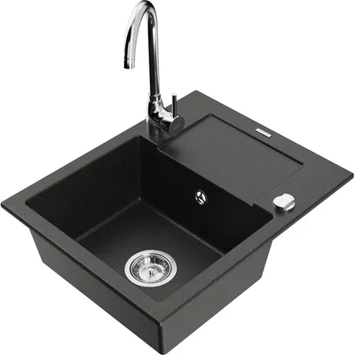 Obrázek produktu pro Mexen Enzo 1-miskový granitový dřez s odkapávačem a kuchyňskou baterií Telma, Černá/Zlatá - 6506-75-670200-00