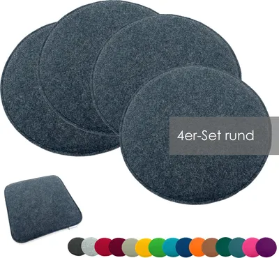 Produktbild von heimtexland ® Sitzkissen Set Filz Stuhlkissen Stuhlauflage Filzkissen Stuhl Polster Kissen Typ631 4er Set 35 cm Rund Anthrazit