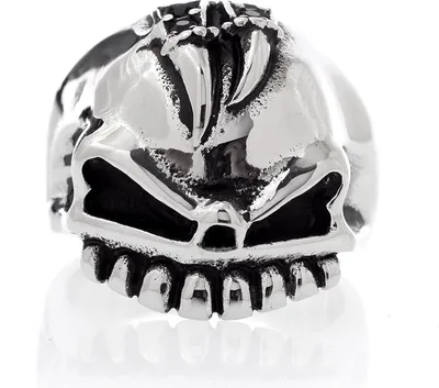Produktbild von Karisma Edelstahl 316L Ring -Totenkopf Skull Bulk Gothic - Hoch Poliert Schwarze Steine - SRSK002 - 67 (21.3)