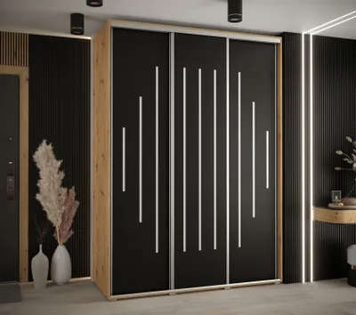 Obrázok produktu pre Šatníková skriňa ASIRI 12 - 170/60 cm, dub artisan / čierna / strieborná