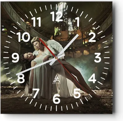 Produktbild von Wanduhr - Quadrat - Glasuhr - Engel Frau Theater Oper - 30x30cm - Schleichendes Uhrwerk - Lautlos - zum Aufhängen bereit - Dekoration Modern - Wanddekoration aus Glas - C4AC30x30-2588