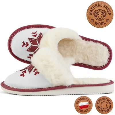 Obrázok produktu pre Dámske domáce papuče, koža, ovčia vlna, podšívka, bordó farba, ručne šité, veľkosť 37