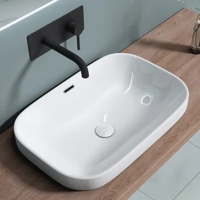 Produktbild von doporro Waschbecken 61x41,5x16,5cm Aufsatzwaschbecken aus Keramik in weiß inkl. Nano-Versiegelung Brüssel5082