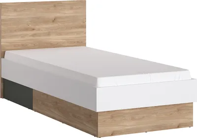 Produktbild von Jugendbett 90 cm in Eiche Nb. mit weiß und grau TOMAR-129, B/H/T ca. 95,3/95,5/204,9 cm