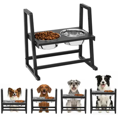 Produktbild von Hundenapf erhöht höhenverstellbar – Futterstation mit 2 Edelstahlschalen, 4-fach verstellbarer Ständer, sicherer Stand für Hunde & Katzen 1.2L