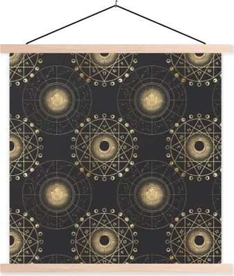 Produktbild von MuchoWow® Textilposter Muster - Spirituell - Gold 120x120 cm mit holzfarbenen Rahmen - Textil-Poster