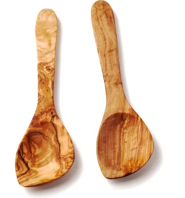 Produktbild von 2er Set Pfannenwender aus Olivenholz mit Mulde und Ecke 25 cm