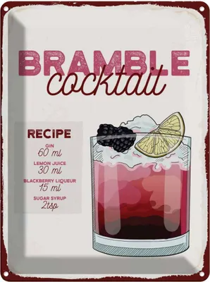 Produktbild von vianmo Blechschild 40x30 cm Bramble Cocktail Recipe Gin Essen Trinken