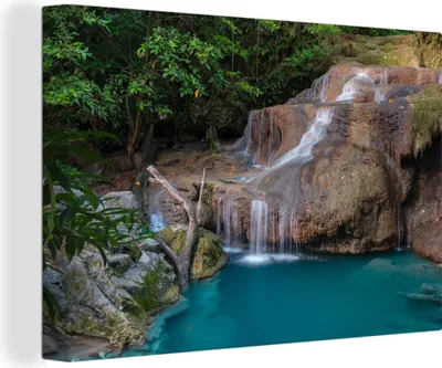 Produktbild von OneMillionCanvasses® - Leinwandbilder - 140x90 cm, Wasserfall - Felsen - Landschaft, Wandbilder Kunstdruck Wanddekoration - Foto auf Leinwand - Gemälde auf Holzrahmen