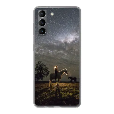 Produktbild von MuchoWow® Handyhülle Schutzhülle Hülle für Samsung Galaxy S21 Pferd - Frau - Sternenhimmel Silikon Softcase Handy Hülle - Softcase
