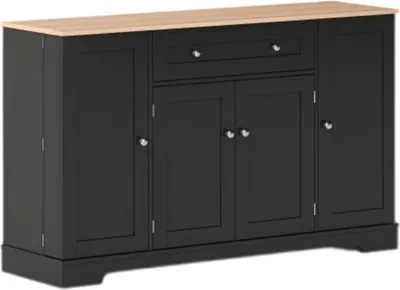 Produktbild von Kuechenbuffet 138 cm Schwarz Sideboard Schublade Regaltueren Einlegeboeden Kippschutz Design Kueche Wohnzimmer Schlafzimmer Multifunktionales