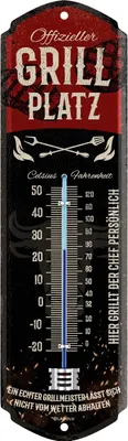 Produktbild von LANOLU Retro Blechschild GRILLPLATZ THERMOMETER - GRILL Schild Garten außen Grill Geschenke 8x28cm