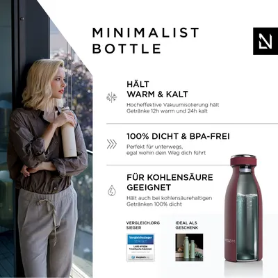 Immagine prodotto di LARS NYSØM Borraccia in acciaio inox | Borraccia isolata senza BPA | Borraccia a prova di fuoriuscita per sport, bicicletta, cane, bambino, bambini 350ml Berry