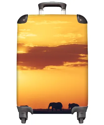 Produktbild von MuchoWow® Koffer Handgepäck Trolley Rollkoffer Kleine Reisekoffer mit 4 Rollen - Elefanten - Horizont - Sonnenuntergang - Tiere - Cabin Size < 55x40x23 cm & 55x40x20 cm - Fotokoffer - Kabinenkoffer - Boardgepäck - Reise-Box - Reisekoffer - Reisegepäck - Koffer mit Bild - Trolley für Kinder
