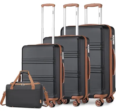Produktbild von Kofferset 4-teilig Hartschale mit TSA Schloss, inkl. Ryanair Handgepäcktasche, Schwarz/Braun