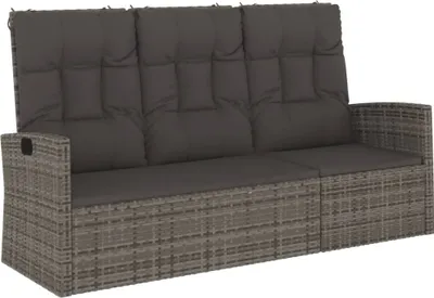 Image de Banc de jardin avec fonction chaise longue & coussins Gris 173 cm Poly rotin