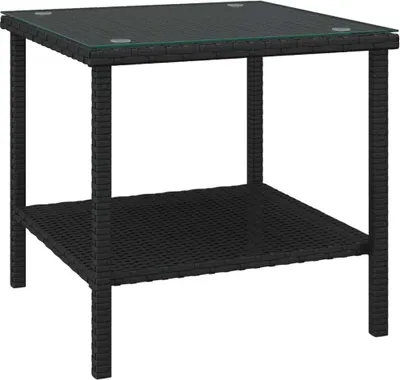 Produktbild von vidaXL Beistelltisch Schwarz 45x45x45 cm Poly Rattan und Hartglas