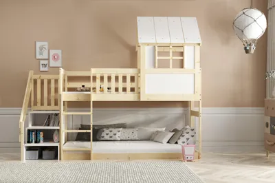 Produktbild von Interbeds Hochbett mit Rutsche und Treppen Etagenbett Stockbett Holzbett Kinderbett mit Lattenrost Spielbett
