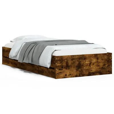Zdjęcie produktu dla vidaXL Rama łóżka z szufladami dąb wędzony 90x190 cm materiał drewnopochodny