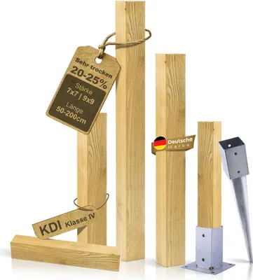Produktbild von BooGardi Imprägnierte Holzpfosten · 18 Größen · 9x9x50 cm 1 Stück · Vierkantpfosten mit flachem Kopf · Kiefer · Kantholz Balken