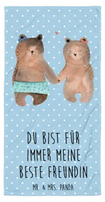 Produktbild von Mr. & Mrs. Panda Strandtuch Bär Freundin - Blau Pastell - Geschenk, Duschhandtuch, Baumwollhandtuch, weiches Handtuch, Teddy, Badehandtuch