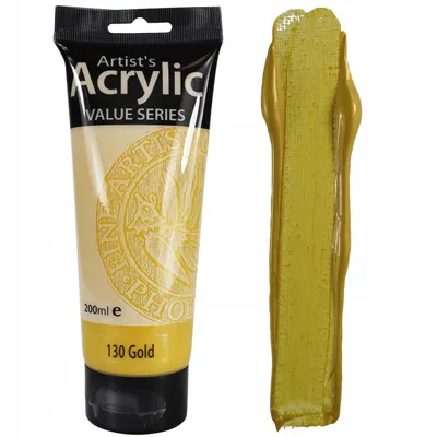 Produktbild von Acrylfarbe 200ml Tube Phoenix – 130 Gold Metallic – Künstlerfarbe Studio Qualität – Edler Glanz – Wasserfest für Leinwand, Holz, Steine