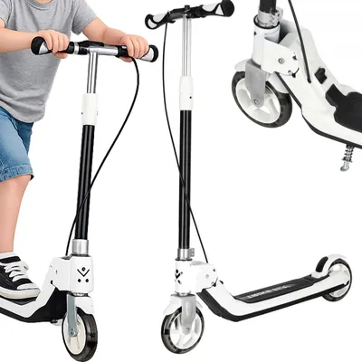 Produktbild von Kinderroller Klappbar LED Zweirad Scooter mit Handbremse Fußbremse höhenverstellbar leicht Weiß Schwarz ab 8 Jahren