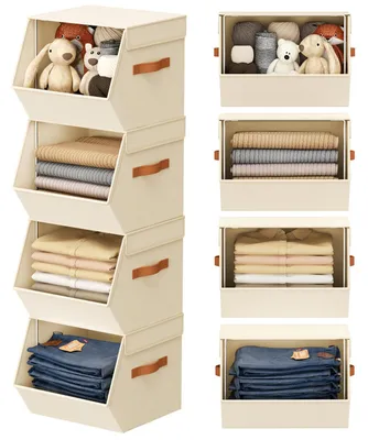 Image de Boîtes de rangement avec couvercle – Lot de 4 boîtes pliables en tissu, 30 x 25 x 25 cm, rangement, organisation de l'armoire, boîtes pliables pour vêtements