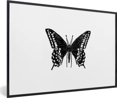 Produktbild von MuchoWow® Gerahmtes Poster Schmetterling - Tiere - Retro - Schwarz und weiß 90x60 cm - Poster mit Schwarzem Bilderrahmen Wandposter Rahmen Foto Bilder - Fotorahmen - Foto-Plakat