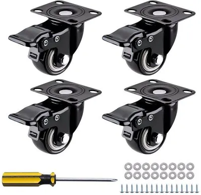 Image de 4 roulettes pivotantes robustes de 40 mm, rotation à 360°, noires, avec frein