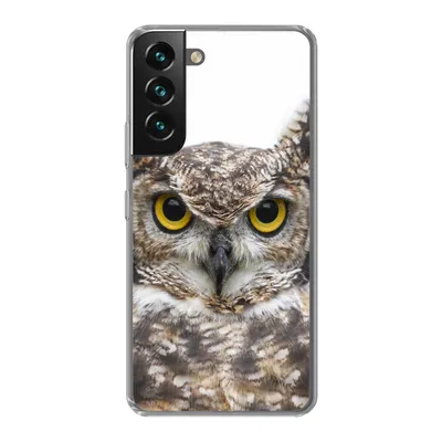 Produktbild von MuchoWow® Handyhülle Schutzhülle Hülle für Samsung Galaxy S22 Porträt einer braunen Eule auf weißem Hintergrund Silikon Softcase Handy Hülle - Mobiltelefonhülle