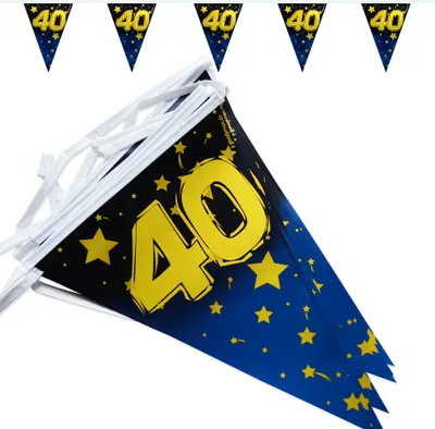 Produktbild von Goodymax® 40. Geburtstag Wimpelkette "Stars/Gold Metallic" 6,8 m lang