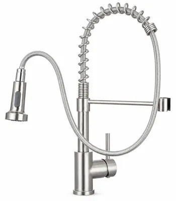 Image de Robinet de cuisine haute pression avec douchette extractible, pivotant à 360°, 2 types de jets, en acier inoxydable SUS304, finition argent/noir