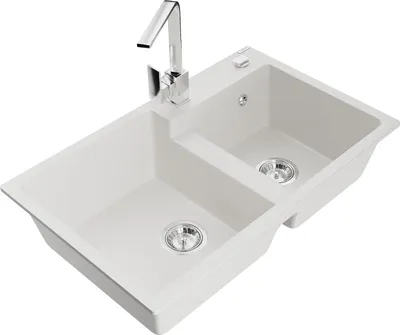 Image de Mexen Tomas évier en granit 2 cuves avec mitigeur Rita, blanc - 6516-20-670300-00