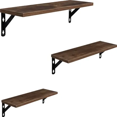 Produktbild von Relaxdays Wandregal Set, 3 Größen: 30/ 35/ 40 cm Breite, Industrial Design, Regalbretter, MDF & Eisen, dunkelbraun