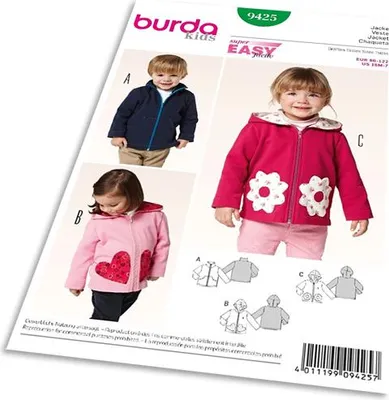 Obrázek produktu pro Střih Burda 9425 - Dětská mikina na zip s kapucí, bunda
