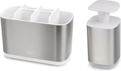 Obrázek produktu pro Koupelnové doplňky – 2dílná koupelnová sada s velkým držákem na zubní kartáčky a hygienickým dávkovačem mýdla, nerezová ocel